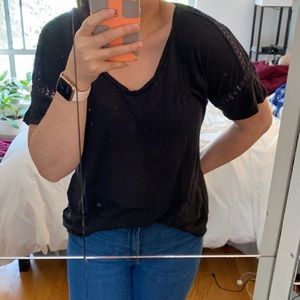 J.Crew black linen tee with sleeve cutouts M